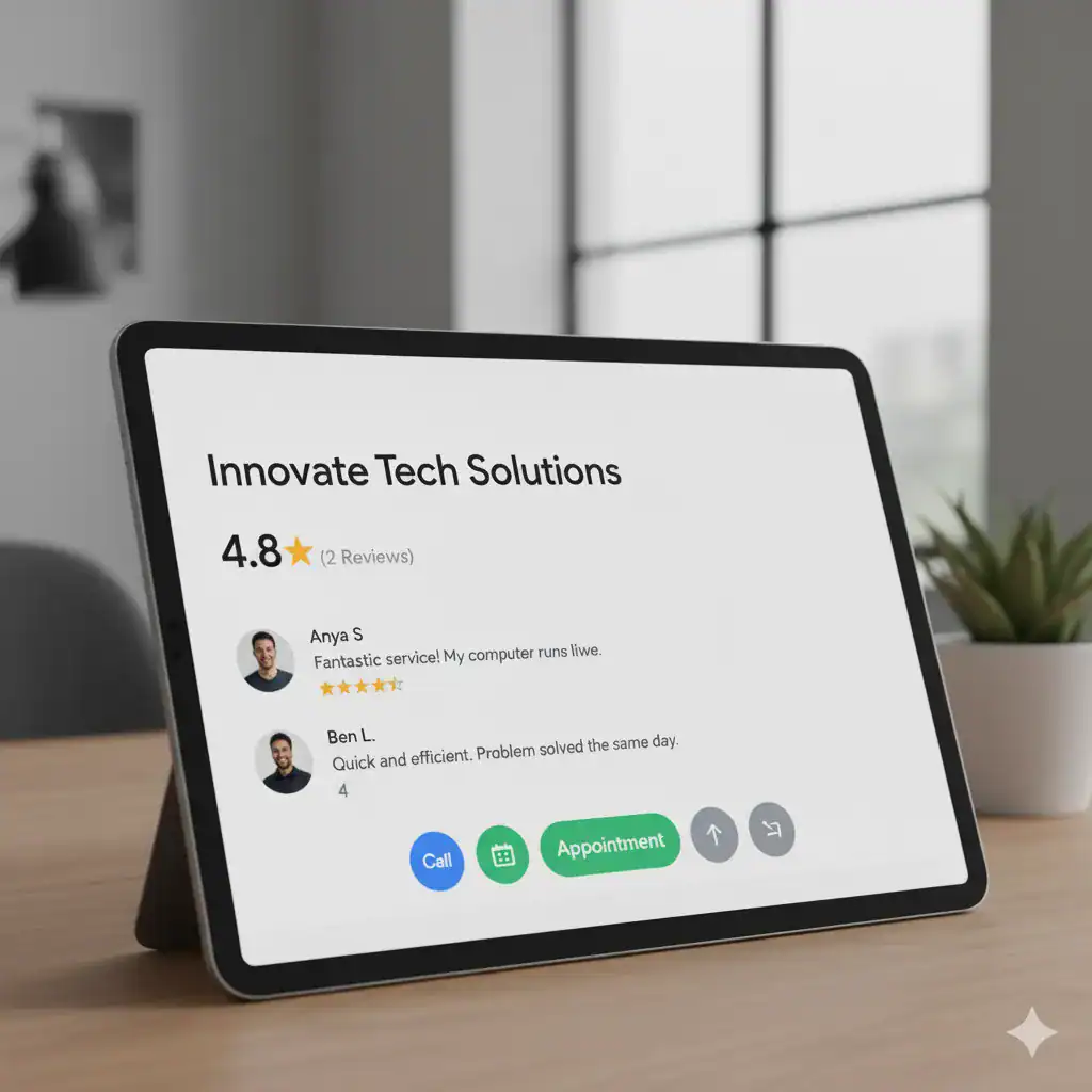 MSP Google Business Profile showing recent reviews and call button