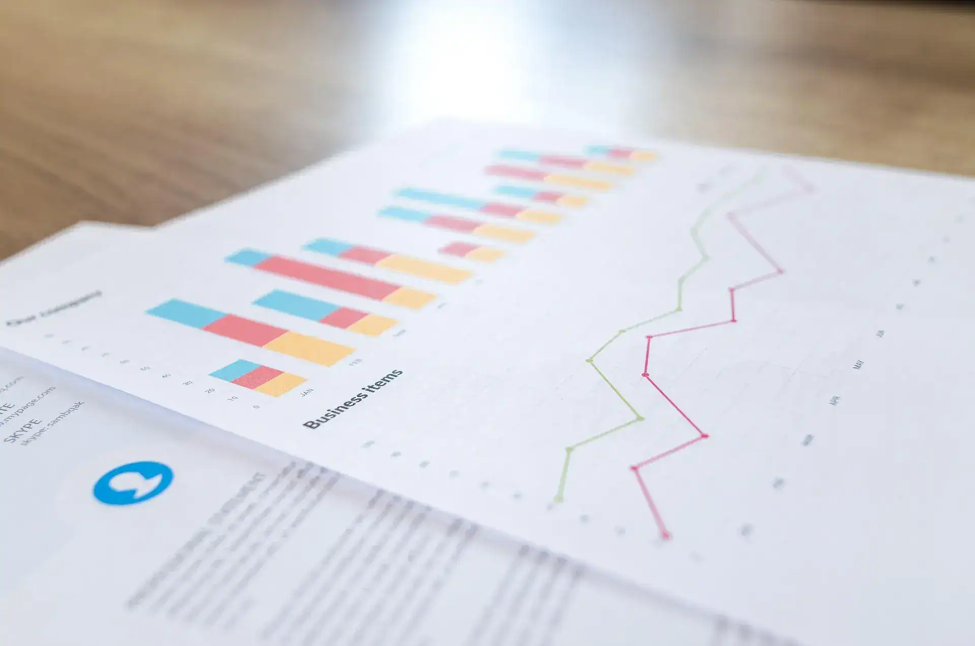 MSP reporting and analytics dashboard printout with bar and line charts showing pipeline trends and KPIs